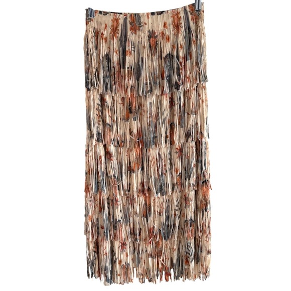 Western Print Tiered Fringe Midi Skirt Sz S-M Festival Coachella Statement Boho - Picture 3 of 10